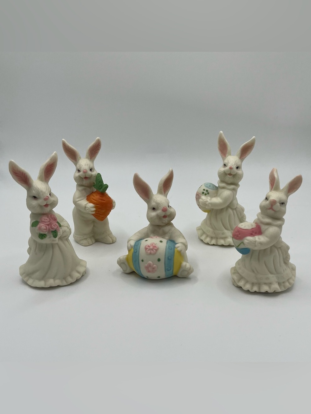 Vintage Porcelain Bisque Easter Rabbit Bunny Figurines - Set of 5